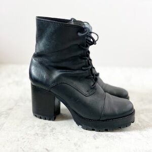 Schutz Jeannie Black Combat Boots 9.5 Lug Sole Chunky 90s Y2K Lace Up High Heel